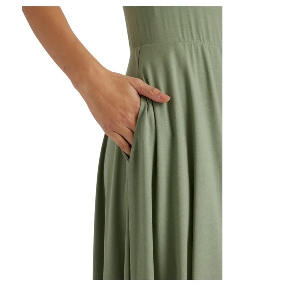 Quince Tencel Jersey Fit & Flare Midi Dress, Green Sleeveless Scoop Neck, Large - Picture 3 of 5